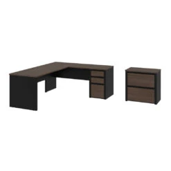 Bestar Connexion 72W L-Shaped Desk With Lateral File Cabinet In Antigua & Black - 93883-000052