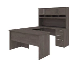 Bestar Innova U Or L-Shaped Desk With Hutch In Bark Grey - 92854-000047