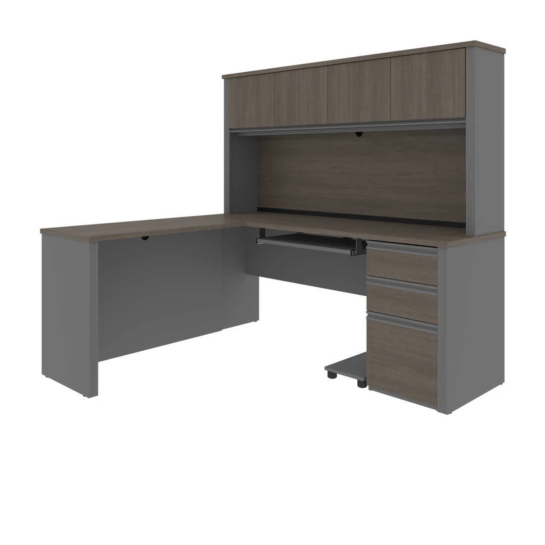 Bestar Prestige + 72W L-Shaped Desk With Pedestal And Hutch In Bark Grey & Slate - 99872-000047 - Image 11