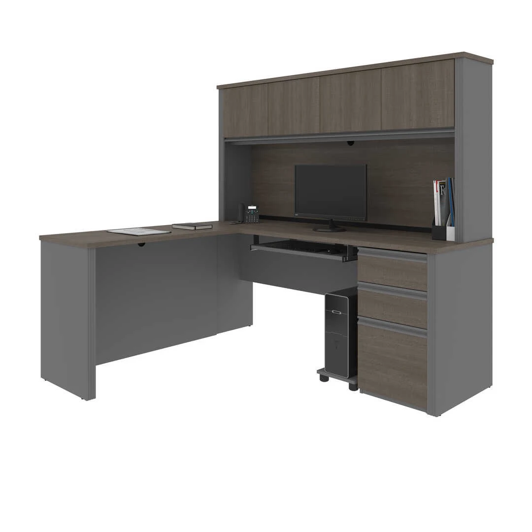 Bestar Prestige + 72W L-Shaped Desk With Pedestal And Hutch In Bark Grey & Slate - 99872-000047 - Image 4