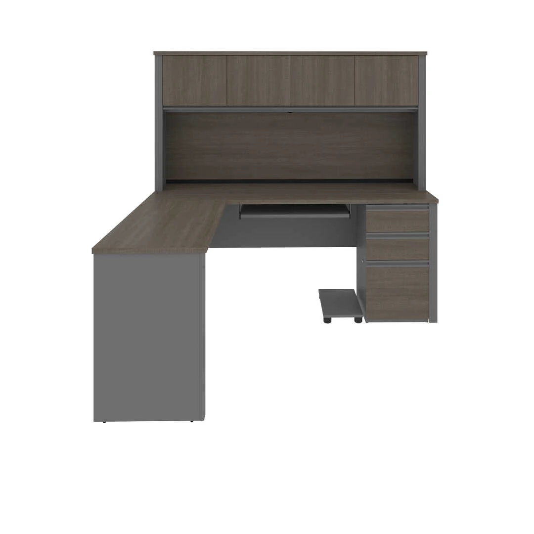 Bestar Prestige + 72W L-Shaped Desk With Pedestal And Hutch In Bark Grey & Slate - 99872-000047 - Image 8