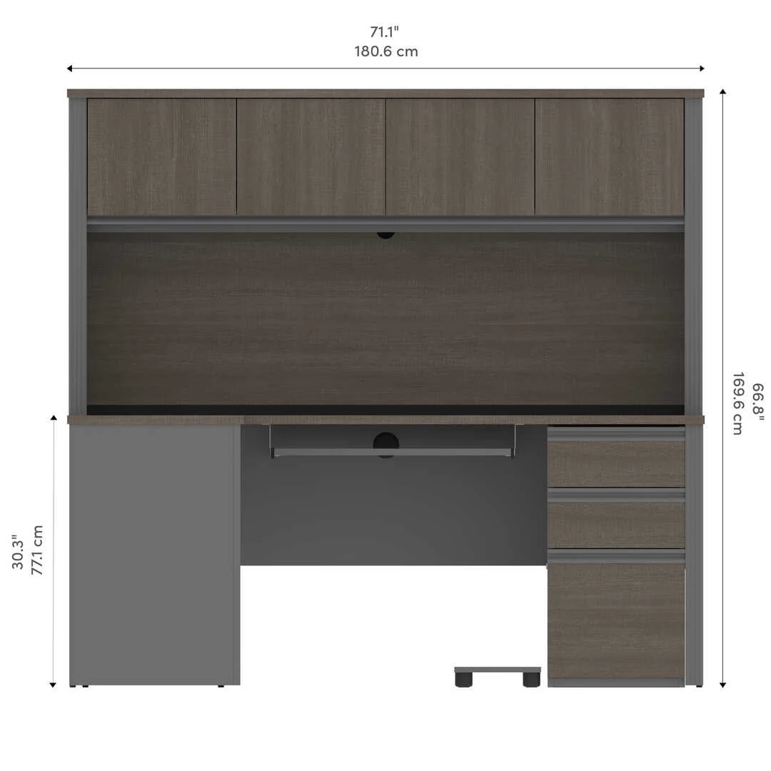 Bestar Prestige + 72W L-Shaped Desk With Pedestal And Hutch In Bark Grey & Slate - 99872-000047 - Image 3