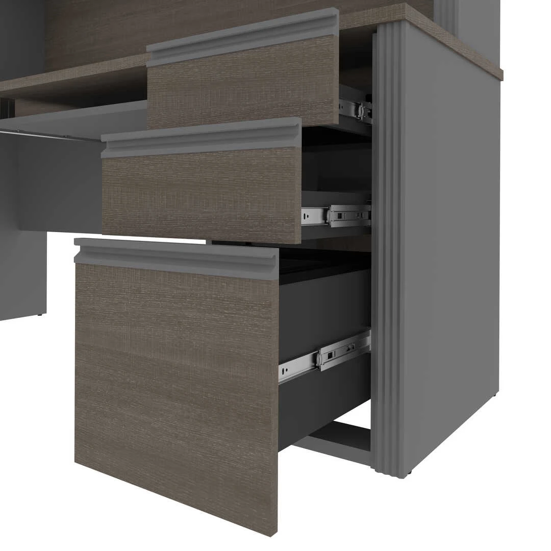 Bestar Prestige + 72W L-Shaped Desk With Pedestal And Hutch In Bark Grey & Slate - 99872-000047 - Image 10