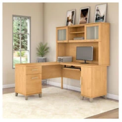 Bush Somerset Collection L-Shaped Desk With Hutch Package 60" Maple Cross - SET002MC
