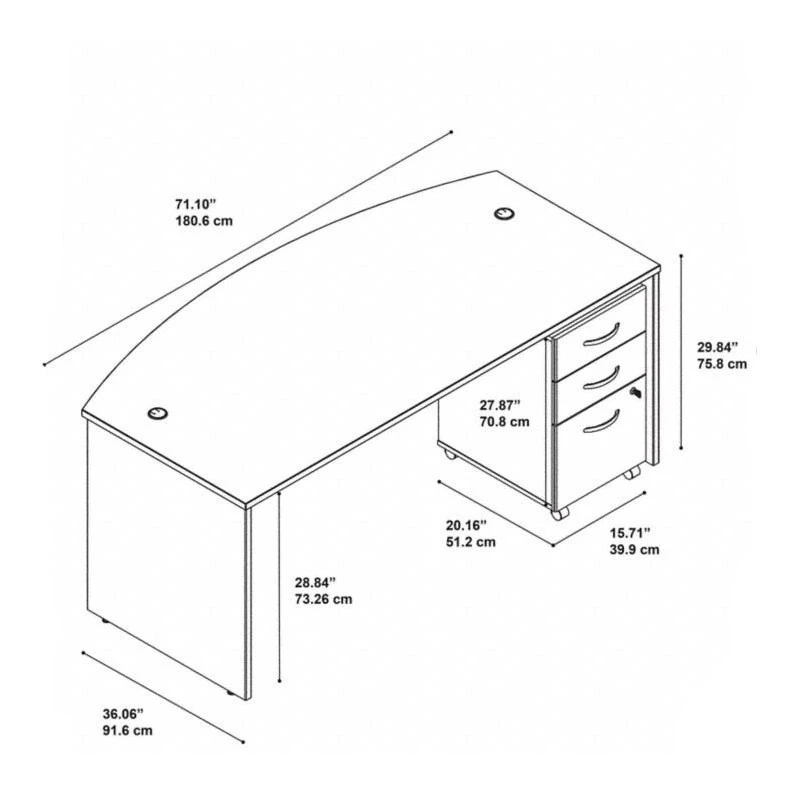 Bush Series C 72W X 36D Bow Front Desk With Mobile File Cabinet Mocha Cherry - SRC079MRSU - Image 2
