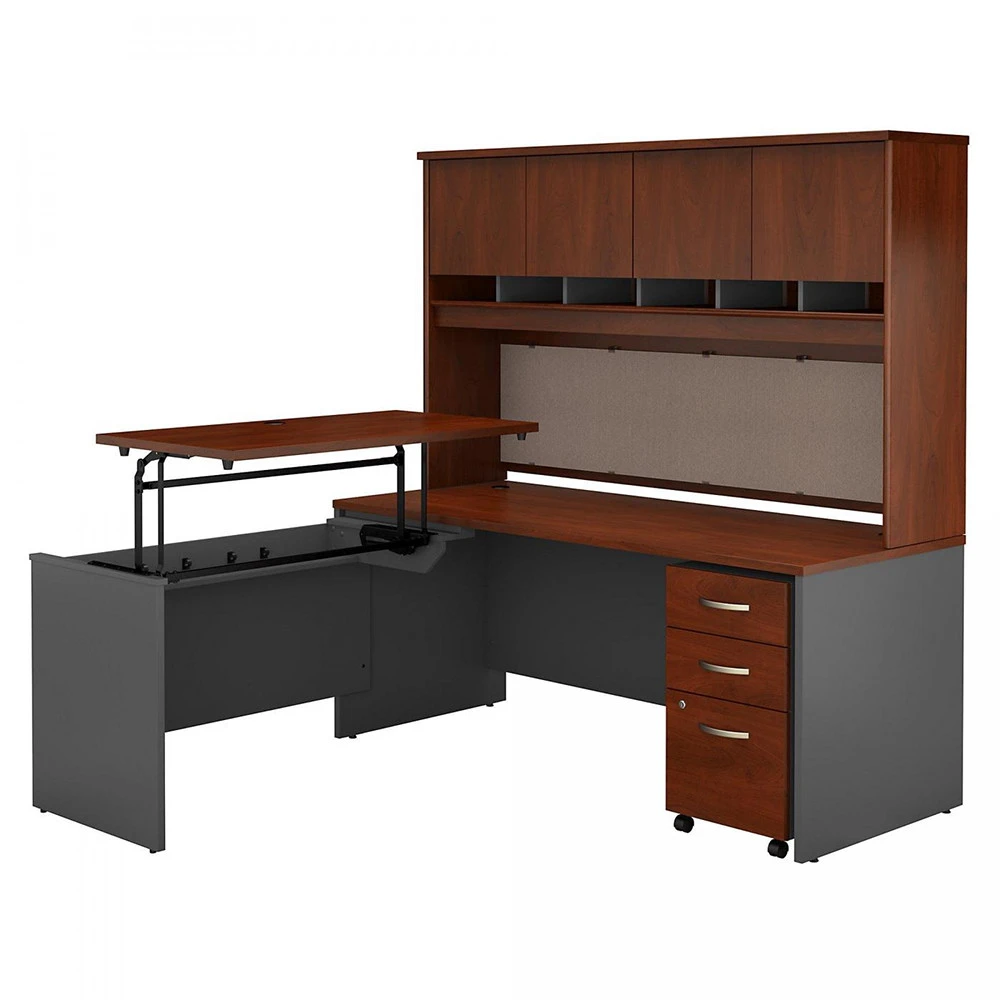 Bush Business Furniture C Series Executive L-Shape Desk 72" With Height Adjustable Bridge Package - SRC124HCSU