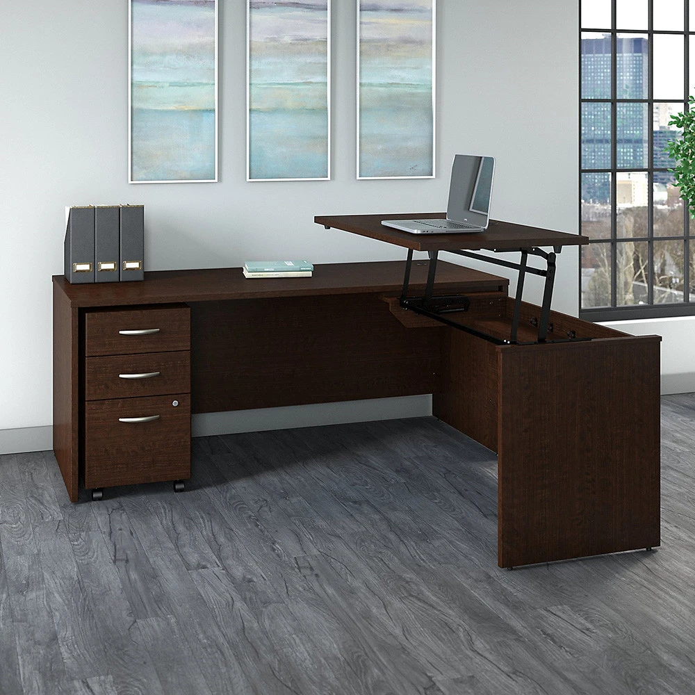 Bush Business Furniture Series C Sit To Stand L Shaped Desk 72" X 30" Mocha Cherry - SRC125MRSU