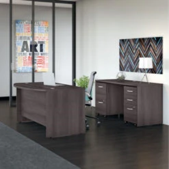 Bush Business Furniture Studio C Bow Front Desk, Credenza And File Storage 72" Storm Gray - STC009SGSU