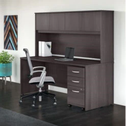 Bush Business Furniture Studio C Desk With Hutch And Mobile Pedestal 72" Storm Gray - STC011SGSU