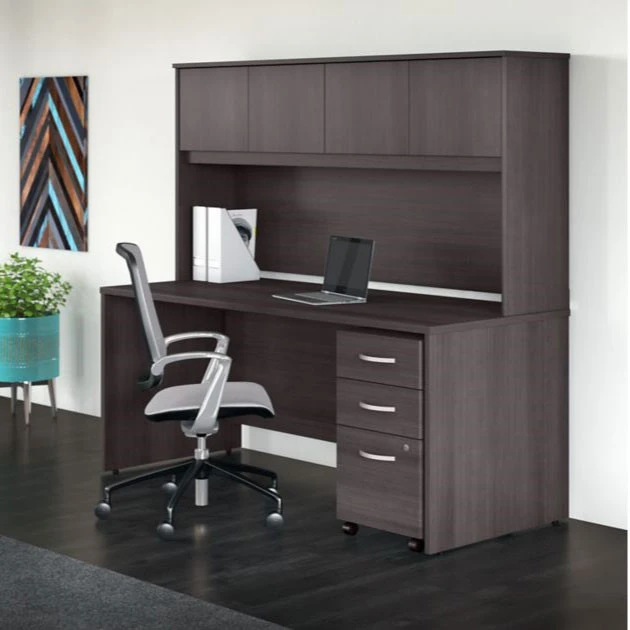 Bush Business Furniture Studio C Desk With Hutch And Mobile Pedestal 72" Storm Gray - STC011SGSU