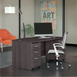 Bush Business Furniture Studio C Bow Front Desk With 2 Pedestals 72" Storm Gray - STC012SGSU